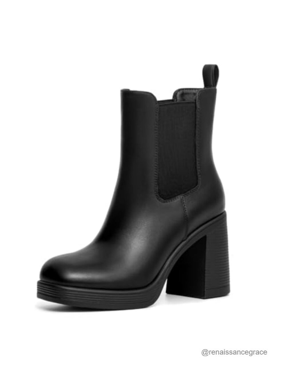Chunky Heel Platform Chelsea Ankle Boots Square Toe Slip-On